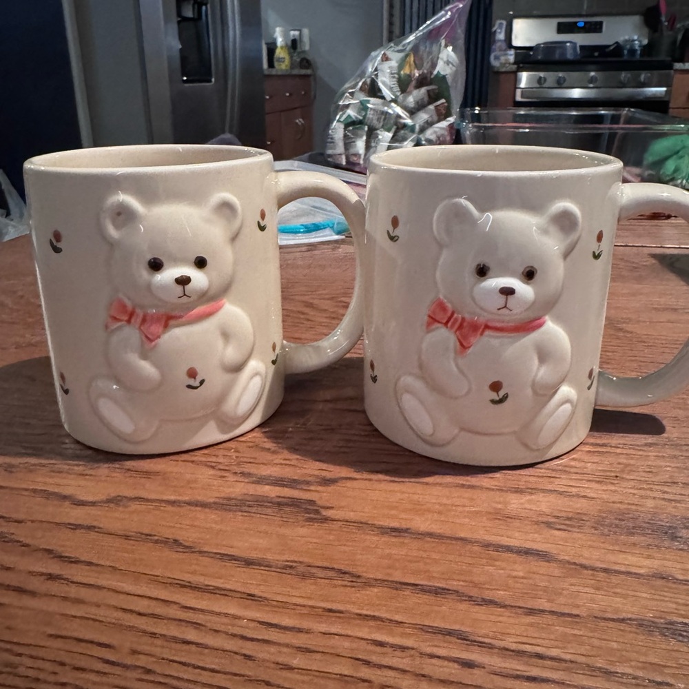Vintage Hand Crafted 3-D Otagiri Teddy Bear Mug w/Sticker x 2